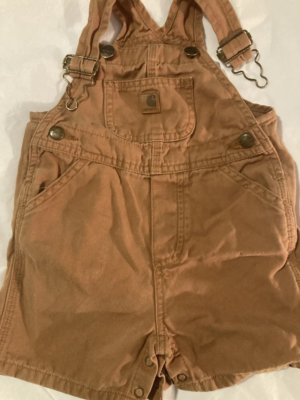 CARHARTT Shortalls Shorts Overalls Boys Unisex Baby Canvas Brown Work Duck 18 Mo