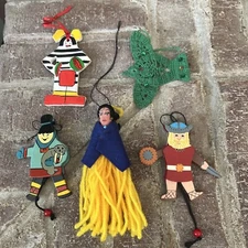 Eclectic Folk Art Vintage Christmas Ornament Lot 5 Viking Bird Eskimo Handmade