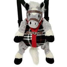 Plushland Flex Rider Horse Backpack Adjustable Straps Kids Gray Black Red Plaid