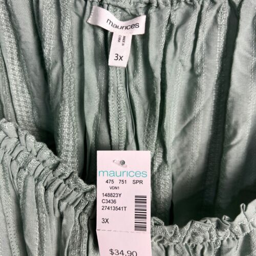 Maurices Off Shoulder Top Green Striped Textured Short Sleeve Blouse Plus Sz 3X - Picture 2 of 9