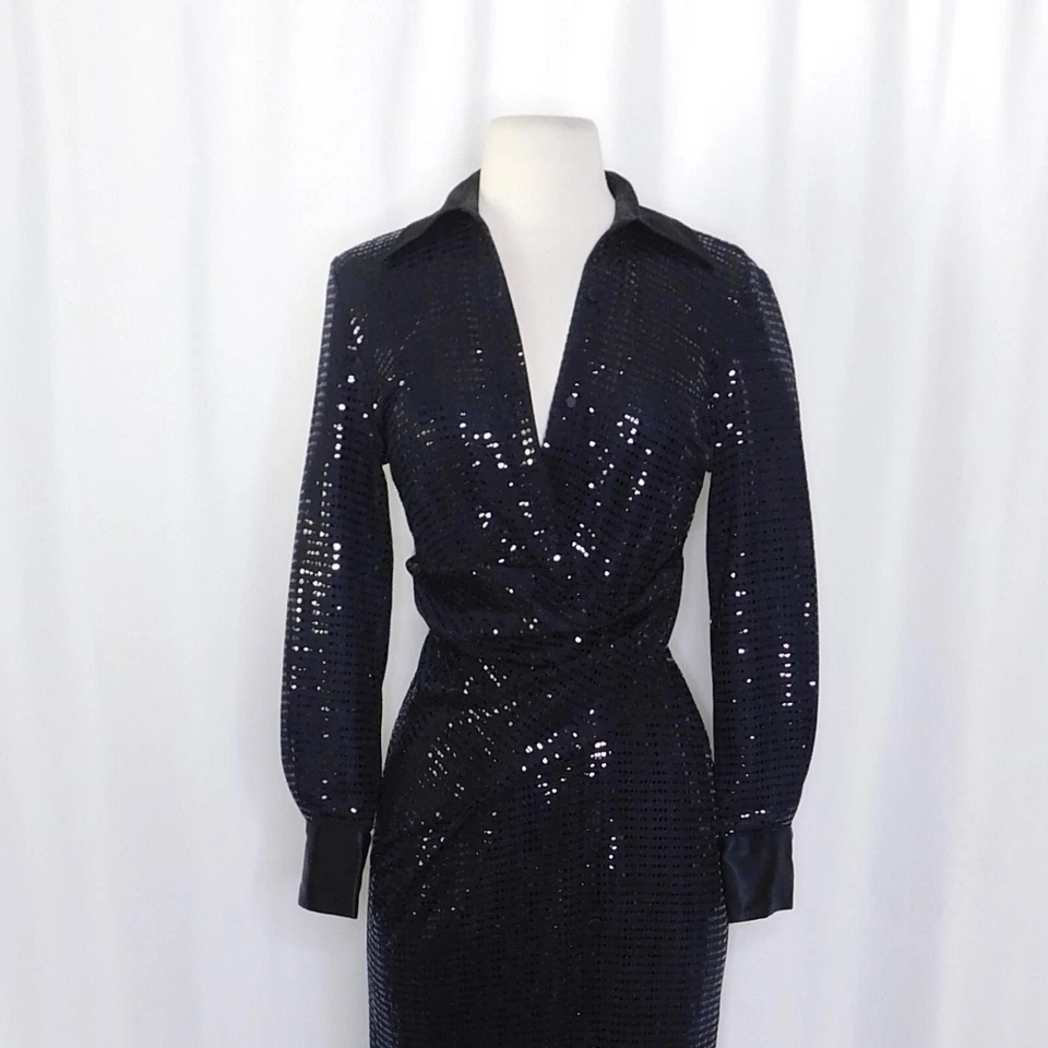 NWT!! ZARA Black Embellished Midi Dress Shirtdress Shirt Dress Twist Waist XS - Image 3 of 4