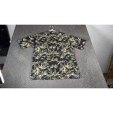 OP Ocean Pacific Short Sleeve Button Shirt Men's L Black Floral Hawaiian Vtg