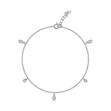 925 Sterling Silver Round and Leaf Design Anklet Adjustable 9"+1" Extension