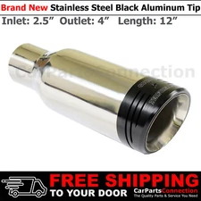 Angled Black Aluminum 12in Weld On Exhaust Tip 2.5 In 4 Out Stainless 284249