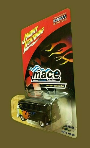2007 Johnny Lightning 1964 VW SAMBA BUS Volkswagen Mace Black W/Flames 1:64 MOC! - Picture 4 of 11