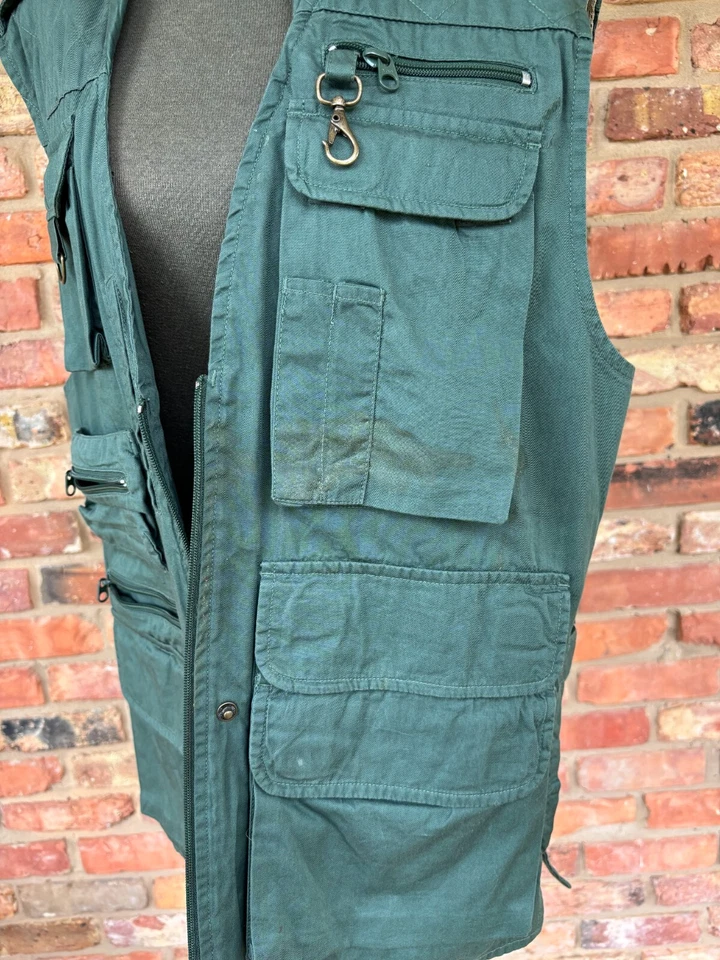 Men's Woolrich Dove Hunting Fishing  Vest Medium Zip Front Pockets Green SMALL - Image 2 of 4