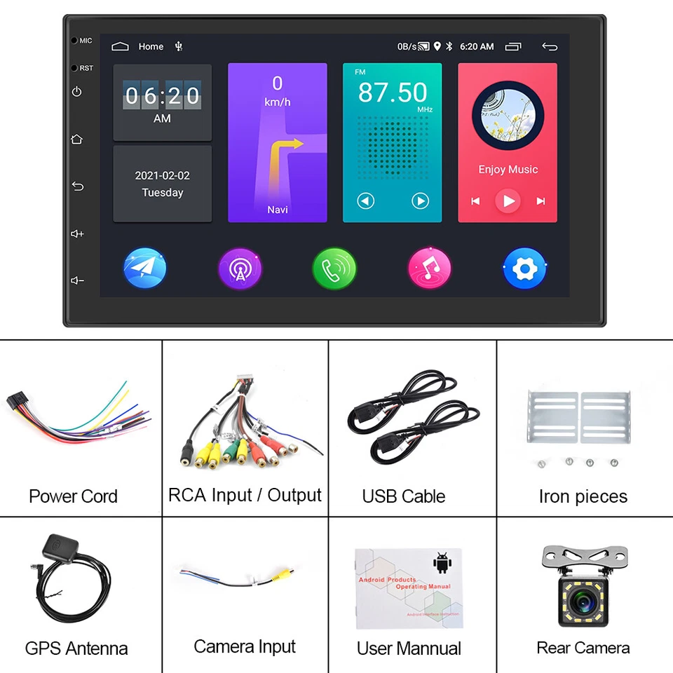 7 Zoll Android 11 Doppel 2Din Autoradio GPS Navi Bluetooth WIFI USB 24 Theme+Kam - Bild 2 von 4