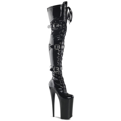 PleaserUSA Plateau-Overknee-Stiefel Beyond-3028 Lack schwarz