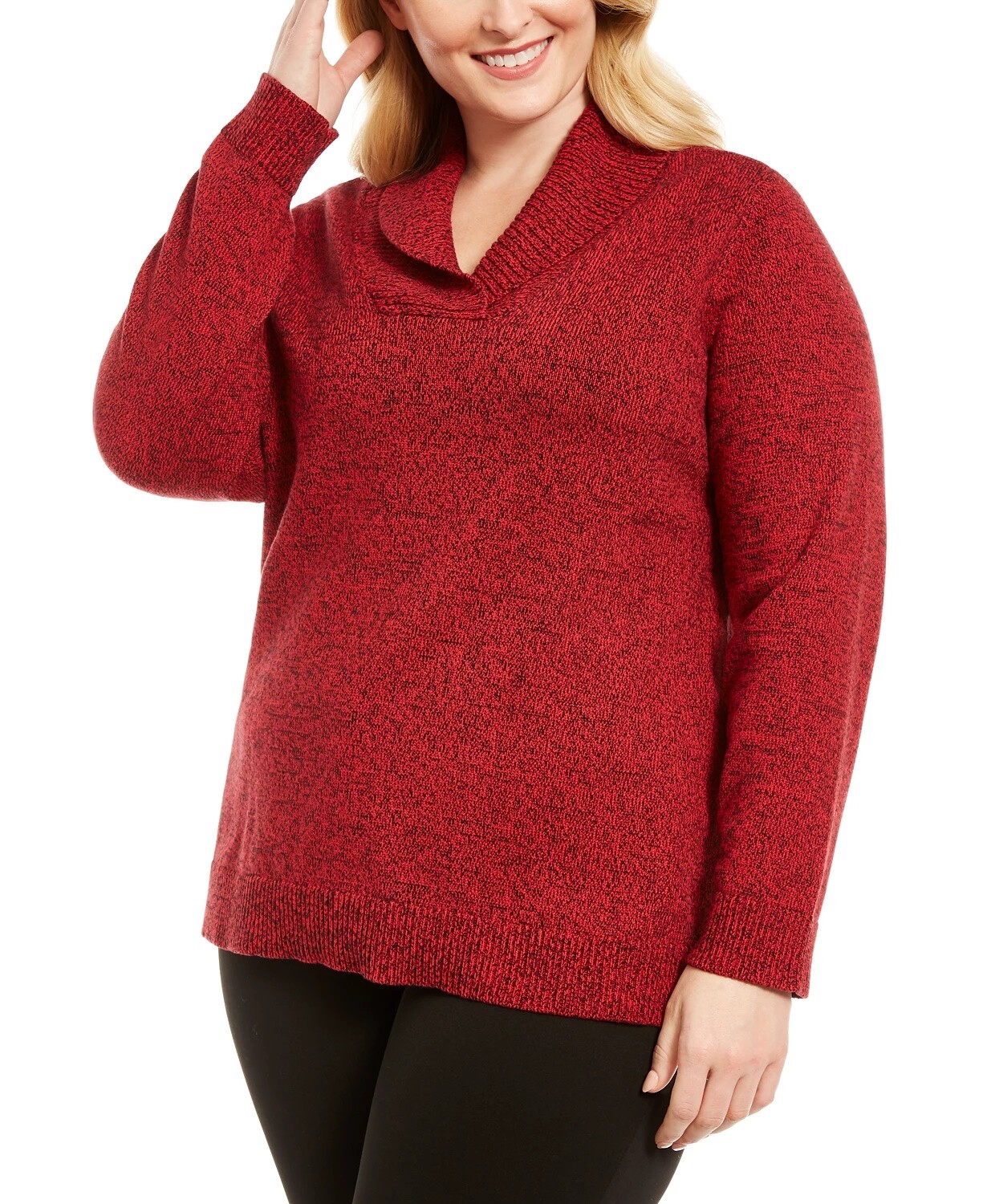 Marled Cotton Shawl Collar Sweater Red 