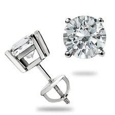 1.5Ct Round Cut Certified Moissanite 14K White Gold 6mm Stud Earrings Screw Back