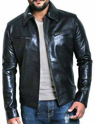 Men's Black Leather Jacket 100% Soft Lambskin Napa Leather Cool Motorbike Jacket