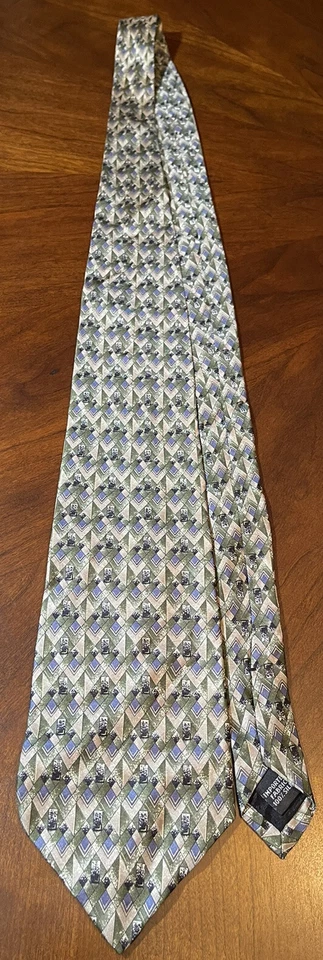 Barrington 绿色蓝色 100% 真丝男式领带多米尼加共和国制造 — 第 3/4 张图片