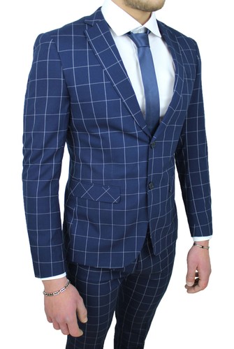 COMPLETO ABITO UOMO DIAMOND SARTORIALE BLU QUADRI VESTITO ELEGANTE  CERIMONIA | eBay