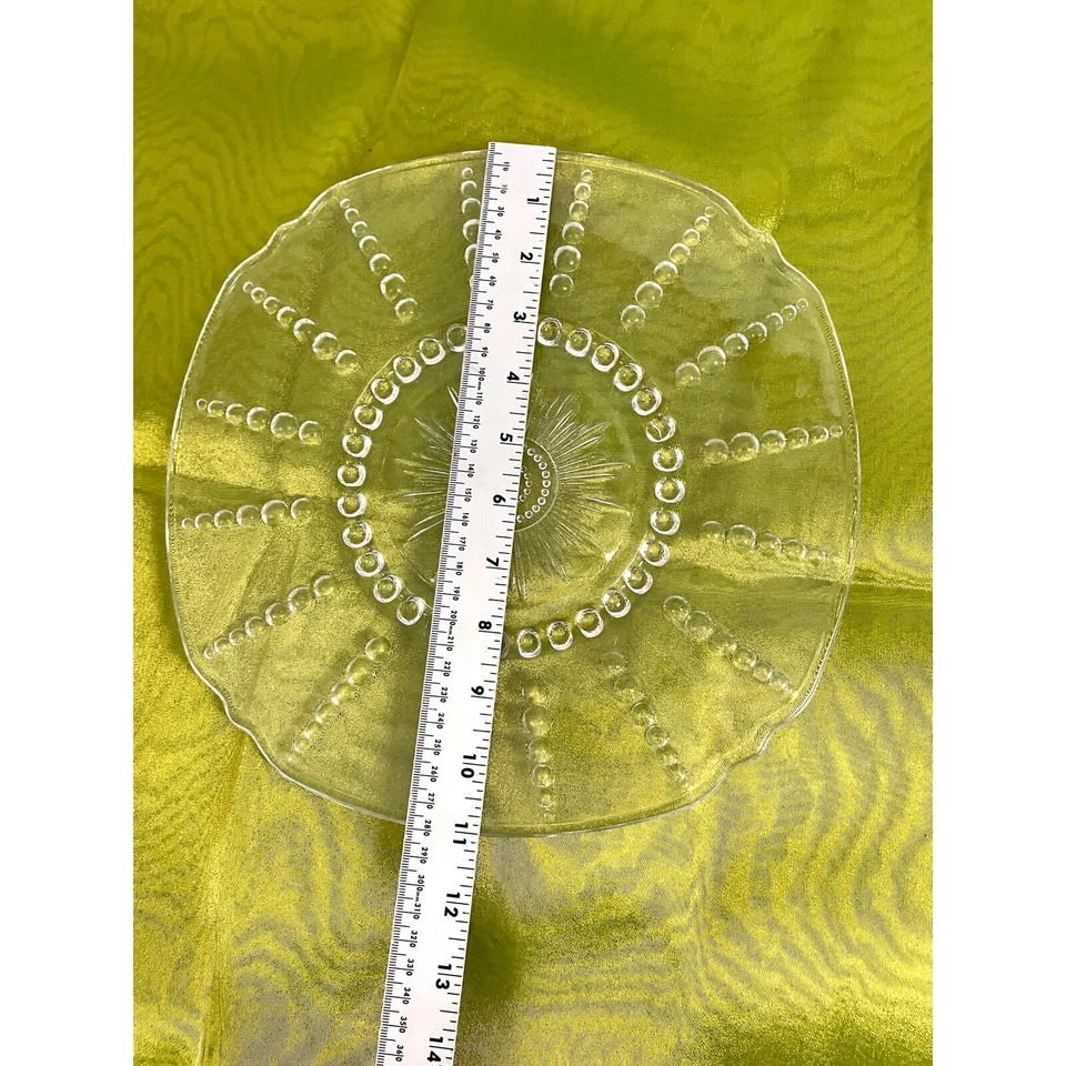 VTG Clear Pressed Glass Dots Bubbles 11" Rounded Square Dinner Plate - Image 3 of 4