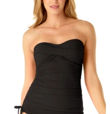 Anne Cole Solid Liz Twist Front Swim Tankini Defect (No straps) Black Size M