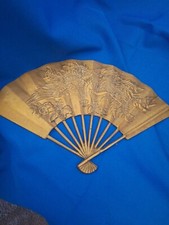 Vintage Enesco Fan Brass ORIENTAL PHOENIX DRAGON Decor Wall Hanging 11x 7.25. 80