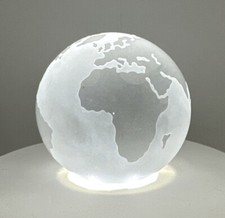 Frosted Paperweight Glass Globe Etched World Silhouette