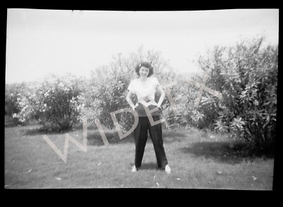 VTG 1940s Photo Negative Power Stance Woman Wearing Pants Hands On Hips