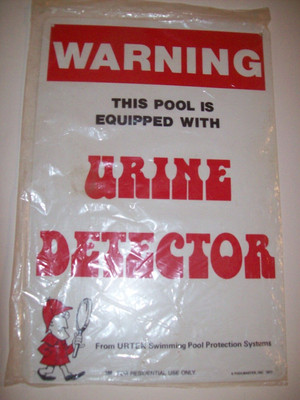 New Vintage 1977 Plastic Swimming Pool Sign Warning Equipped with Urine Detector