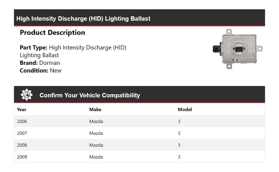 Balastro de iluminación de descarga de alta intensidad (HID) para Mazda 3 Dorman 2006-2009 Foto 2 de 4