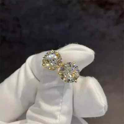 Lab Created Diamond Push Back Solitaire Stud Earrings 14K Yellow Gold Plated