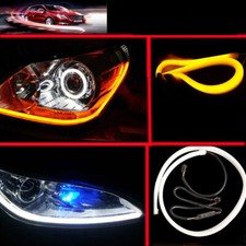 2x 30cm Diy Switchback White Amber Led Drl Car Daytime Running Lights Strip Tube