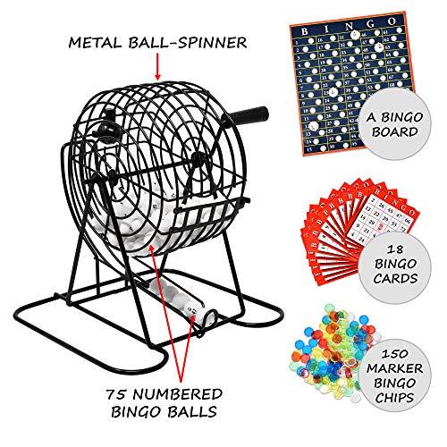 Deluxe Bingo Game Set with Metal Bingo Cage Spinner, 75 Numbered Balls