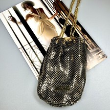 WHITING  DAVIS gold glomesh bucket / pouch slinky bag - crossbody length