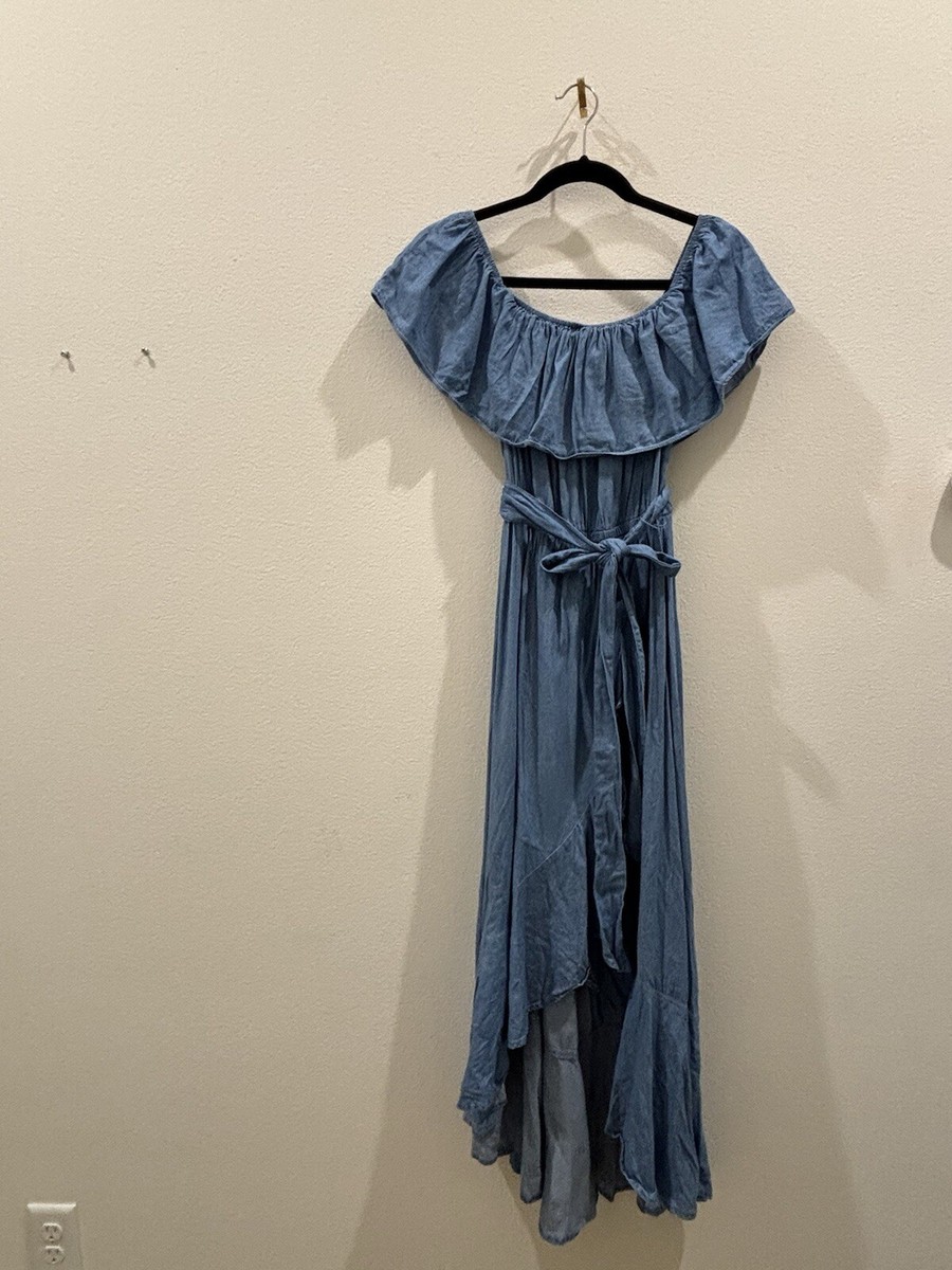 flying Tomato size S blue Chambray sleeveless off s asymmetric maxi dress |  eBay