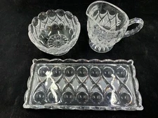 Vintage Cream and Sugar Set Crystal Clear Dot frost Set With Tray Perfect Cond.