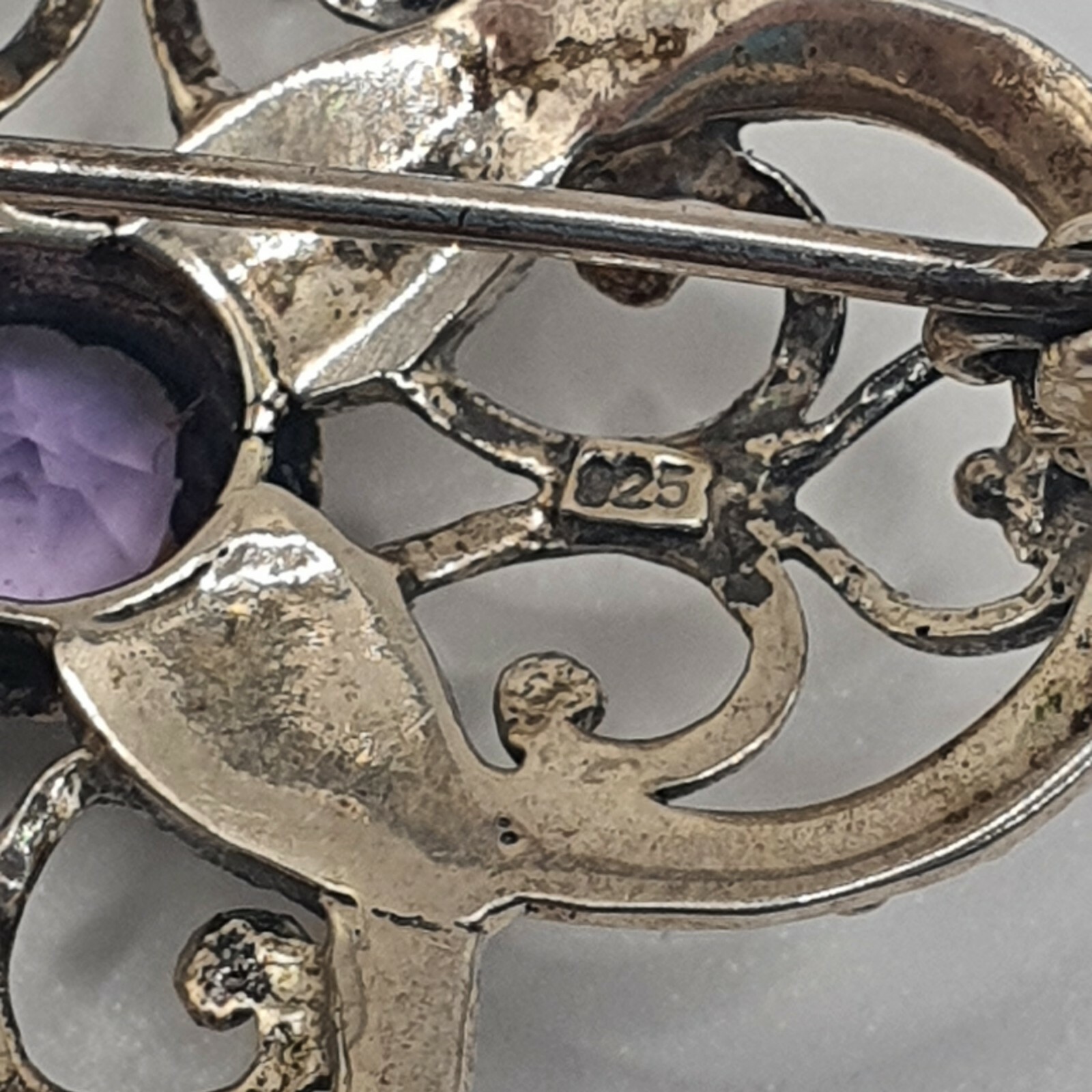 Photo 5 of 925 Sterling Silver Amethyst CZ Brooch BR20