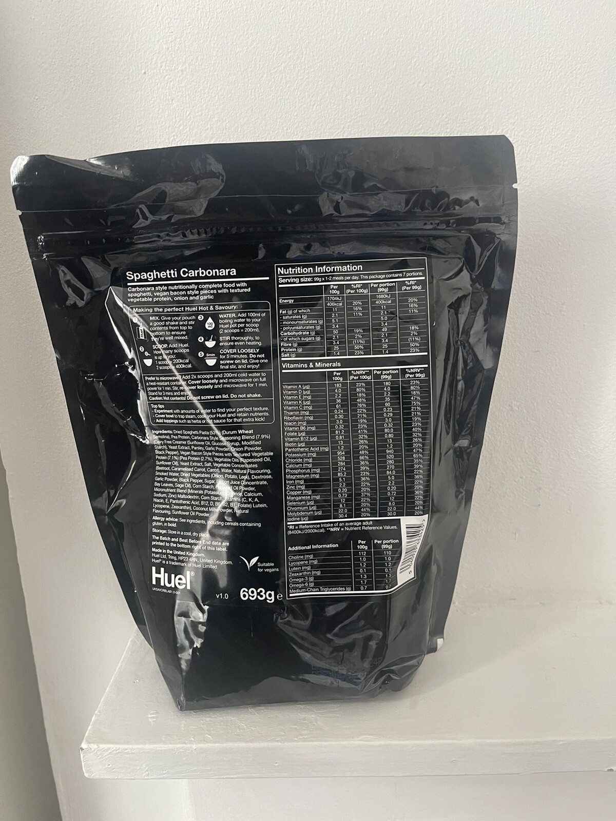 OPENED Huel Hot And Savoury Meal Replacement Spaghetti & Carbonara