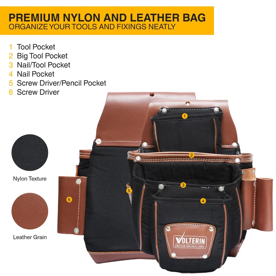 Leather And Nylon Tool Belts For Men Framer's Carpenter Electrician Leather Belt - Image 2 of 4