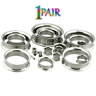 Pair 8g-50mm STAINLESS STEEL DOUBLE FLARE TUNNELS Gauges Solid Body Plugs 1287