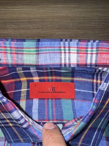 Carolina Herrera kariertes Leinenhemd Herren Gr. M Fronttasche Button Down - Bild 7 von 11