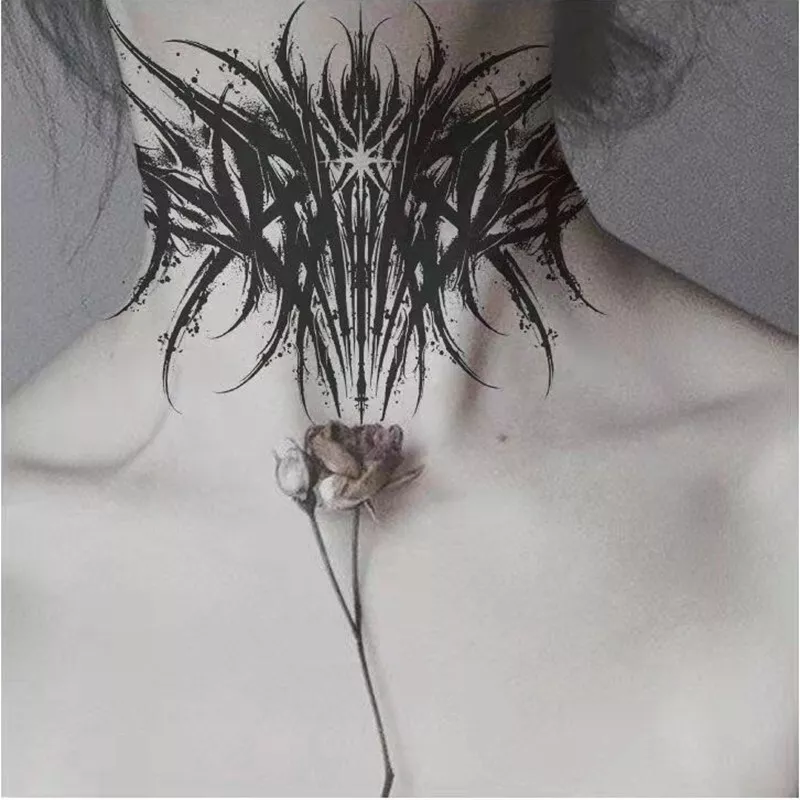 Dark Gothic Thorns Neck Temporary Tattoo Stickers Black Cool Tattoo Women Men