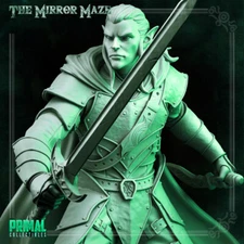 DnD Elf Fighter Augur Mage of the Mirror Mini 32mm Scale TTRPG