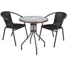 3er SET Bistroset Sitzgruppe Gartengarnitur Rattan Gartenmöbel Terrassenmöbel