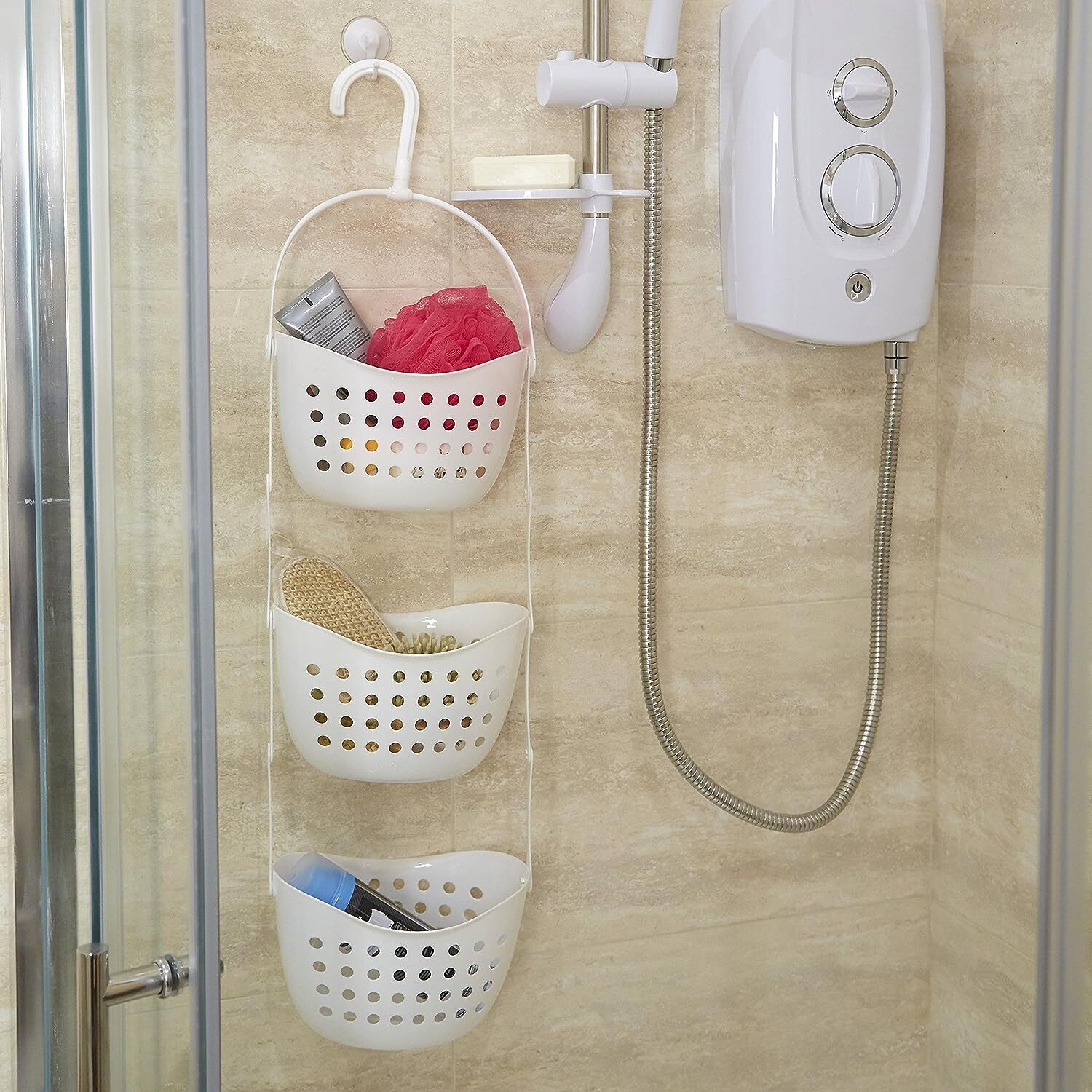 3 Tier Shower Caddy Bath Rack Plastic Hanging Over Shower Organiser