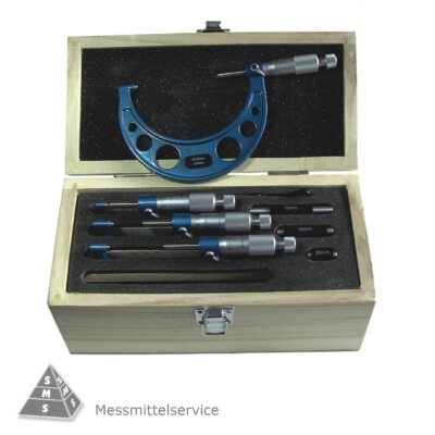 WABECO Mikrometer Satz 4-teilig – 0–25, 25–50, 50–75 Und 75–100 Mm, Ablesegenauigkeit 0,01 Mm, Gehärtet, Nach DIN 863