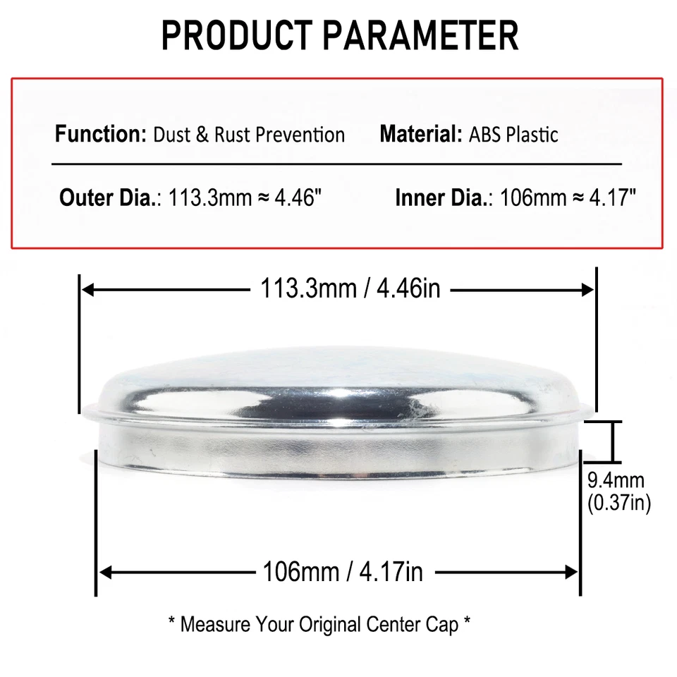 4 центральных пылезащитных колпачка 106 мм 4 3/16 дюйма для 8 зажимных ступиц #13920 2500/1500HD - Изображение 2 из 4