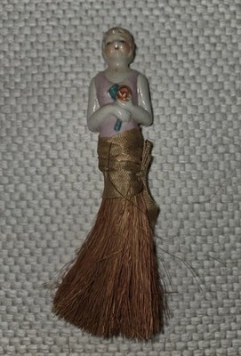Vintage 1900's Porcelain Flapper Half Doll Crumb Sweeper Vanity Brush - Japan