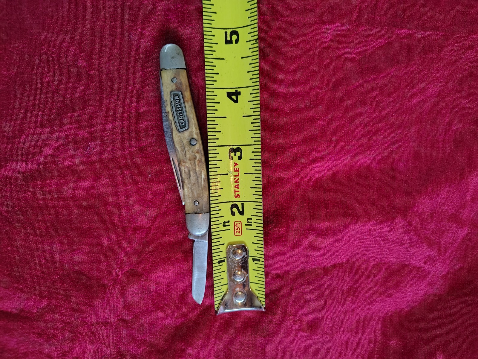 Vintage CRAFTSMAN Rust Resistant 3 Blade Folding Pocket Knife W) Leather Sheath