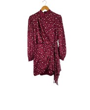 Bardot Kalia Print Mini Dress High Mock Neck Faux-Wrap Burgundy Leopard Sz L NEW