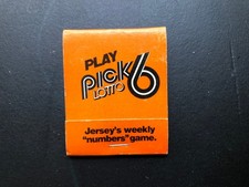 Vintage "PLAY PICK 6 LOTTO" N.J. Unused Matchbook. Made in USA
