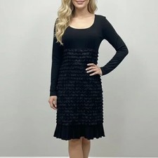 Vin Rouge Vintage Black Long Sleeve Tiered Ruffle Dress Women’s S Scoop Neck