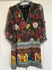 Alice + Olivia Julius Mona Ruffle Sleeve Floral Boho Mini Shift Dress S $440