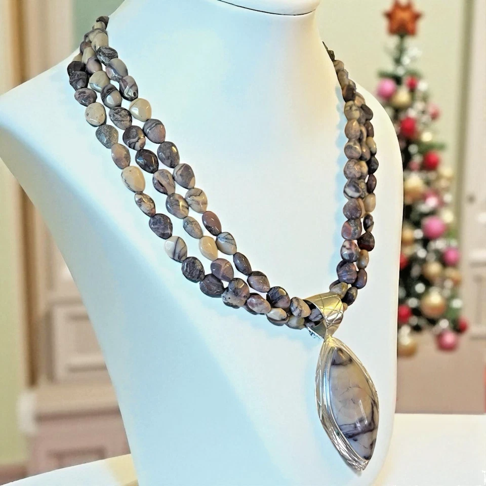 NEW Jay King DTR 925 Sterling Dendritic Opal Pendant w/ 3-Strand Necklace - Image 4 of 4