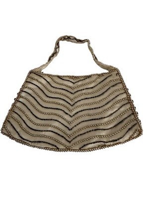 Vintage Pearl Beaded Shoulder Bag Womens Mini White Chevron Wedding Japan