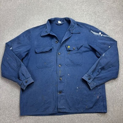 Vintage französische Jacke Erwachsene Large blau abgenutzt Arbeitskleidung lä...
